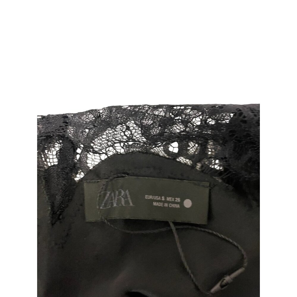 Zara Womens Slip Dress S Black Satin Asymmetric Floral Trim Lace 5919/200 NWOT - Picture 5 of 13